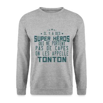 il y a des super-héros ... tonton - Sweat-shirt Unisexe - gris chiné - Devant - Alina (178cm) & Michal (187cm)