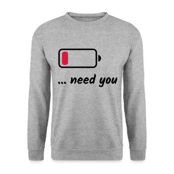 Low Battery Need You - Unisex Sweatshirt - salt & pepper - Front - Alina (178cm) & Michal (187cm)