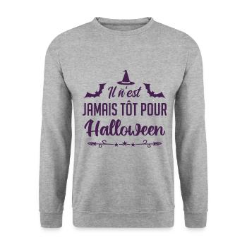 Il n’est jamais tôt pour Halloween - Sweat-shirt Unisexe - gris chiné - Devant - Alina (178cm) & Michal (187cm)