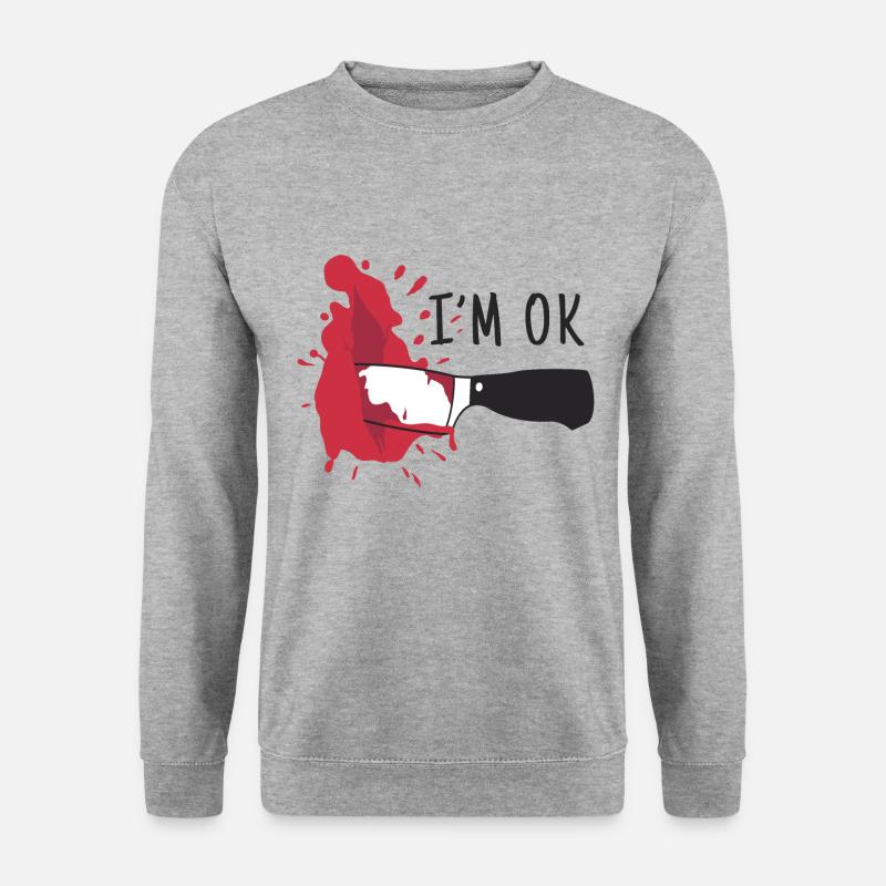 I Blutige Stichwunde Es geht mir gut - Unisex Pullover - Weißgrau meliert