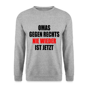 Omas gegen rechts - Unisex Pullover - Weißgrau meliert - Vorne - Alina (178cm) & Michal (187cm)