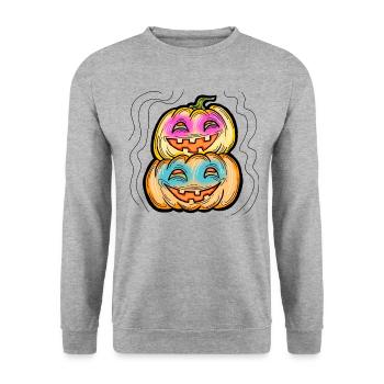 Scary Halloween pumpkin monster face head. - Unisex Sweatshirt - salt & pepper - Front - Alina (178cm) & Michal (187cm)