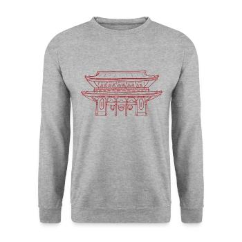 Temple japonais rouge - Sweat-shirt Unisexe - gris chiné - Devant - Alina (178cm) & Michal (187cm)