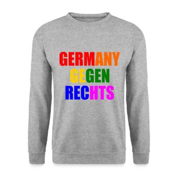 Deutschland gegen rechts - Unisex Pullover - Weißgrau meliert - Vorne - Alina (178cm) & Michal (187cm)