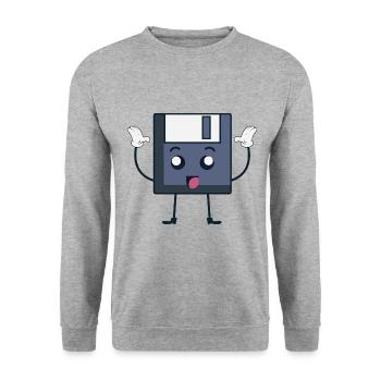 Diskette 3.5 Süß Gesicht Nerd Technik Geschenk - Unisex Pullover - Weißgrau meliert - Vorne - Alina (178cm) & Michal (187cm)