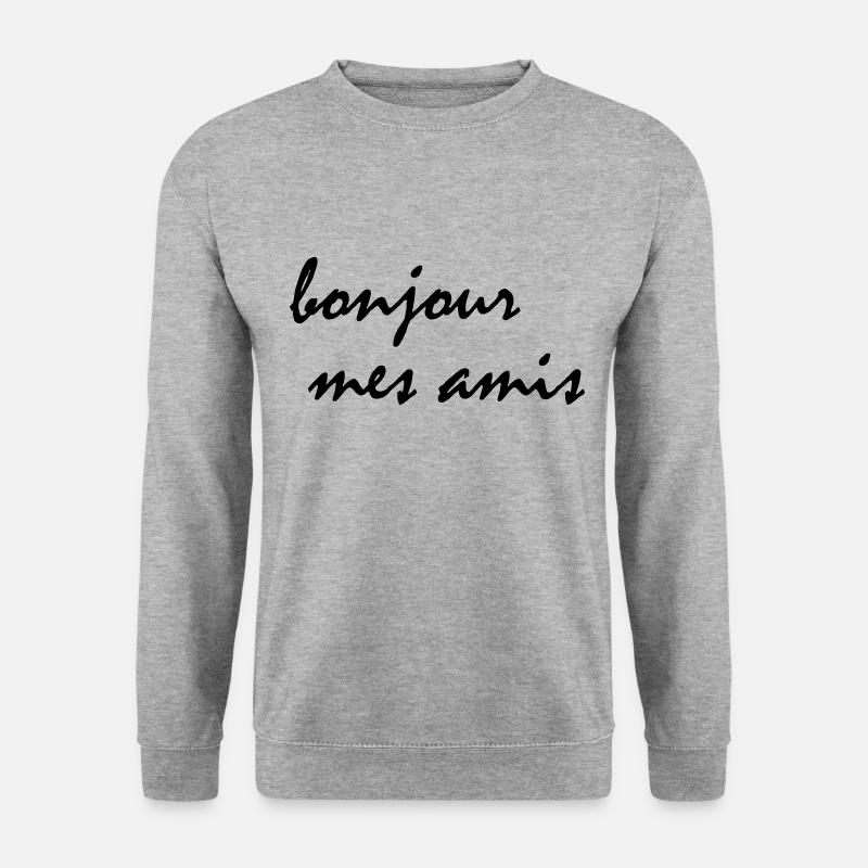 bonjour mes amis Hallo meine Freunde Typografie - Unisex Pullover - Weißgrau meliert