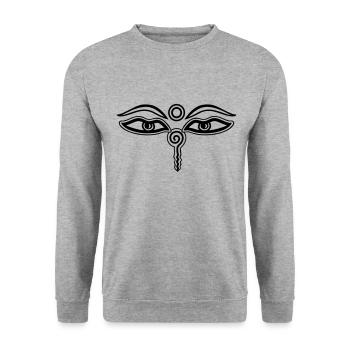 Buddha Eyes, Third Eye, Wisdom & Enlightenment - Unisex Sweatshirt - salt & pepper - Front - Alina (178cm) & Michal (187cm)