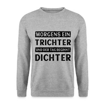 Morgens ein Trichter und der Tag beginnt Dichter - Unisex Pullover - Weißgrau meliert - Vorne - Alina (178cm) & Michal (187cm)