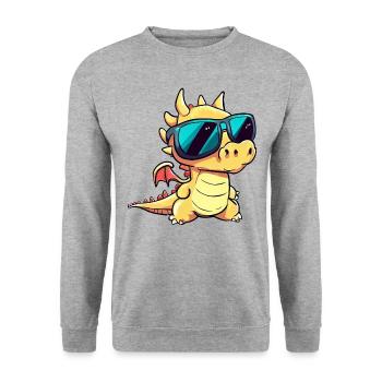 Niedlicher Drache mit Sonnenbrille - Unisex Pullover - Weißgrau meliert - Vorne - Alina (178cm) & Michal (187cm)