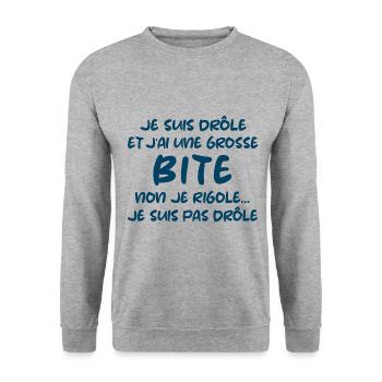 Je suis drôle et j'ai une grosse bite cadeau - Sweat-shirt Unisexe - gris chiné - Devant - Alina (178cm) & Michal (187cm)