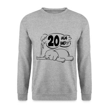 Geburtstag 20 Birthday Lustig Elefant Na und - Unisex Pullover - Weißgrau meliert - Vorne - Alina (178cm) & Michal (187cm)
