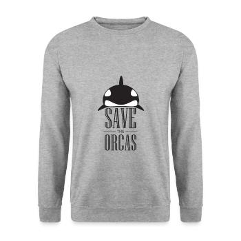 Save the orcas - Unisex Pullover - Weißgrau meliert - Vorne - Alina (178cm) & Michal (187cm)