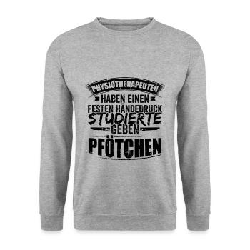 Physio Physiotherapeut Physiotherapeuten Geschenke - Unisex Pullover - Weißgrau meliert - Vorne - Alina (178cm) & Michal (187cm)