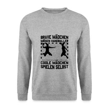 Handball Mädchen | Handballspielen Team Geschenke - Unisex Pullover - Weißgrau meliert - Vorne - Alina (178cm) & Michal (187cm)