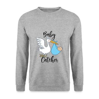 Cigogne sage-femme | Cadeau de profession d'accoucheuse - Sweat-shirt Unisexe - gris chiné - Devant - Alina (178cm) & Michal (187cm)
