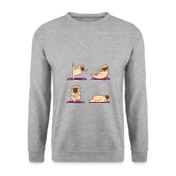 Yoga Mops | Pilates Sport Yogamatte Kurs Geschenke - Unisex Pullover - Weißgrau meliert - Vorne - Alina (178cm) & Michal (187cm)