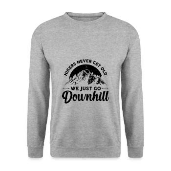 Wander Sprüche | Wandern Wanderer Berge Geschenke - Unisex Pullover - Weißgrau meliert - Vorne - Alina (178cm) & Michal (187cm)