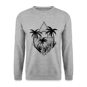Palmen und Sonne - Unisex Pullover - Weißgrau meliert - Vorne - Alina (178cm) & Michal (187cm)