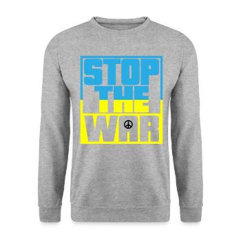 Farben änderbar | Stop the War | Kein Krieg - Unisex Pullover - Weißgrau meliert - Vorne - Alina (178cm) & Michal (187cm)