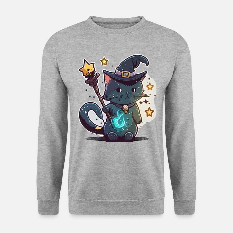 Katzen-Magier - Unisex Pullover - Weißgrau meliert
