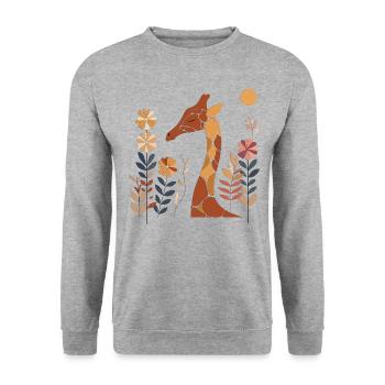 Florale Giraffe - Unisex Pullover - Weißgrau meliert - Vorne - Alina (178cm) & Michal (187cm)
