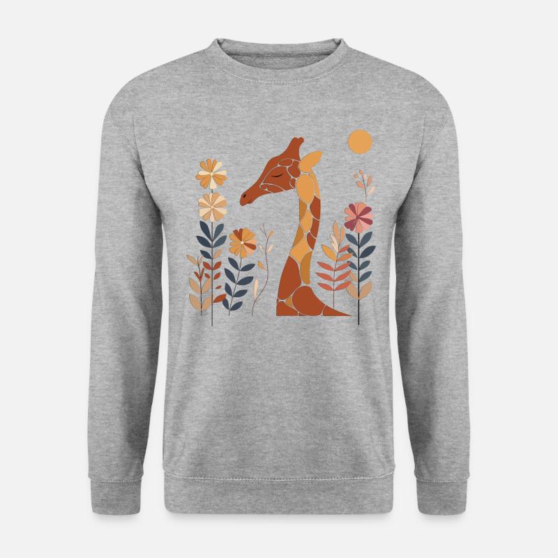 Florale Giraffe - Unisex Pullover - Weißgrau meliert