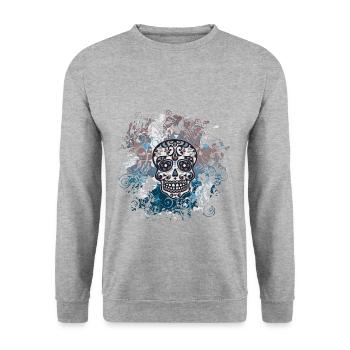 Skull Mexican Sugar Skull Flowers - Unisex Sweatshirt - salt & pepper - Front - Alina (178cm) & Michal (187cm)