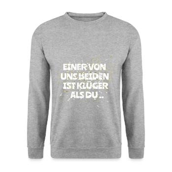 Klüger Lustig Spruch T-shirt Geschenkidee - Unisex Pullover - Weißgrau meliert - Vorne - Alina (178cm) & Michal (187cm)