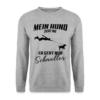 Mein Hund zieht nie - Unisex Pullover - Weißgrau meliert - Vorne - Alina (178cm) & Michal (187cm)