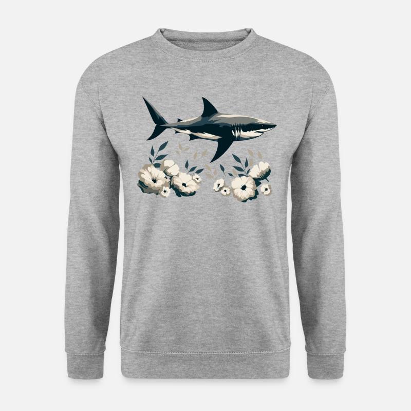 Hai mit Blumen - Unisex Pullover - Weißgrau meliert