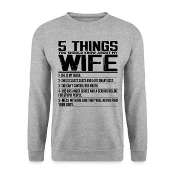 5 Things You Should Know About My Wife - Marriage - Sweat-shirt Unisexe - gris chiné - Devant - Alina (178cm) & Michal (187cm)