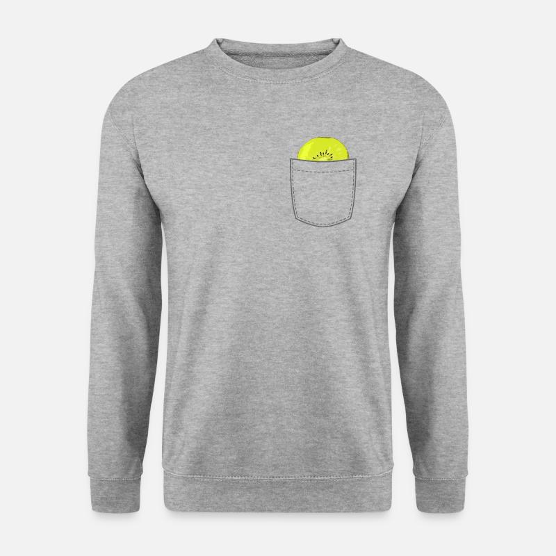 Brusttasche mit Kiwi - Unisex Pullover - Weißgrau meliert