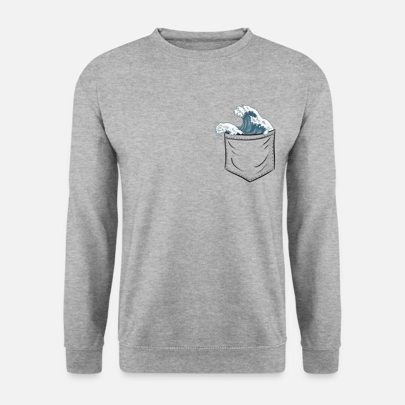 Wild brechende japanische Welle in deiner Tasche - Unisex Pullover - Weißgrau meliert