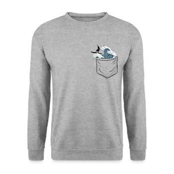 Longboard surfer on Japanese wave in bag - Unisex Sweatshirt - salt & pepper - Front - Alina (178cm) & Michal (187cm)