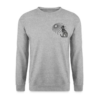 Ägyptisches Katzen Design - Unisex Pullover - Weißgrau meliert - Vorne - Alina (178cm) & Michal (187cm)