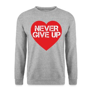 N'abandonne jamais avec un cœur rouge - Sweat-shirt Unisexe - gris chiné - Devant - Alina (178cm) & Michal (187cm)