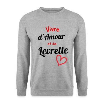 T-shirt vivre d'amour et de levrette cadeau - Sweat-shirt Unisexe - gris chiné - Devant - Alina (178cm) & Michal (187cm)