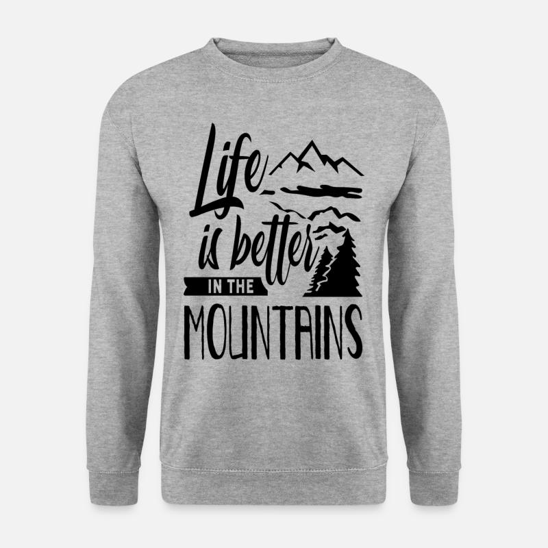Das Leben Ist Besser In Den Bergen Berge Berg - Unisex Pullover - Weißgrau meliert