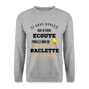 Parlez moi de raclette cadeau - Sweat-shirt Unisexe - gris chiné - Devant - Alina (178cm) & Michal (187cm)