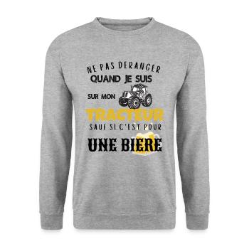 Ne pas déranger tracteur sauf pour biere cadeau - Sweat-shirt Unisexe - gris chiné - Devant - Alina (178cm) & Michal (187cm)