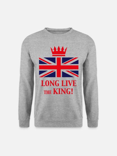 Long Live The King! (England, Great Britain, Red) - Unisex Pullover - Weißgrau meliert