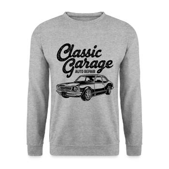 Retro Graphic Car Lover Car Mechanic Vehicle Techn - Unisex Sweatshirt - salt & pepper - Front - Alina (178cm) & Michal (187cm)