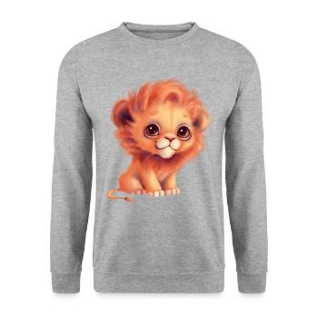 Süßer Cartoon-Baby-Löwe mit Glubschaugen - Unisex Pullover - Weißgrau meliert - Vorne - Alina (178cm) & Michal (187cm)