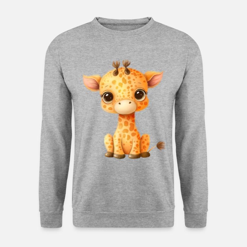 Süße Cartoon-Baby-Giraffe mit Glubschaugen - Unisex Pullover - Weißgrau meliert