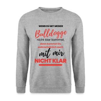 KLARKOMMEN mit Bulldogge Bulldog Bulldoggen Hund - Unisex Pullover - Weißgrau meliert - Vorne - Alina (178cm) & Michal (187cm)