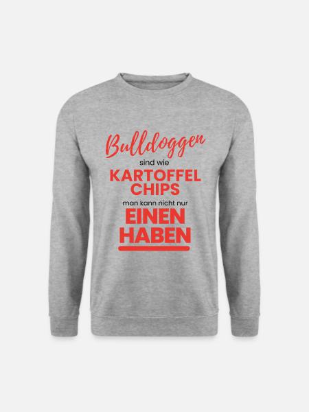 BULLDOGGEN wie Kartoffelchips Bulldogge Bulldog - Unisex Pullover - Weißgrau meliert