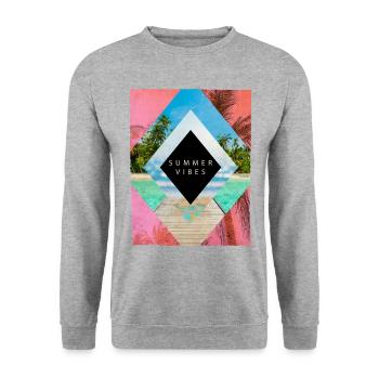 Sommer Strand Meer Palmen Urlaub Summer Vibes - Unisex Pullover - Weißgrau meliert - Vorne - Alina (178cm) & Michal (187cm)