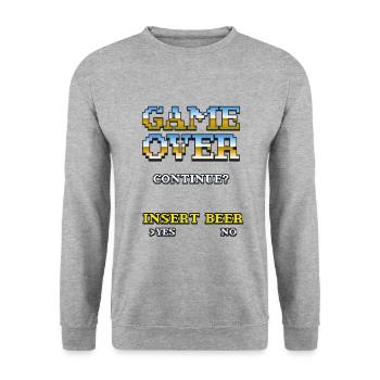 Game Over-Insert beer - Unisex Pullover - Weißgrau meliert - Vorne - Alina (178cm) & Michal (187cm)