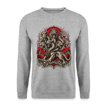 Kronenhydra im Flammenrot - Unisex Pullover - Weißgrau meliert - Vorne - Alina (178cm) & Michal (187cm)