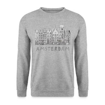 Maisons d’architecture souvenir vintage d’Amsterdam - Sweat-shirt Unisexe - gris chiné - Devant - Alina (178cm) & Michal (187cm)